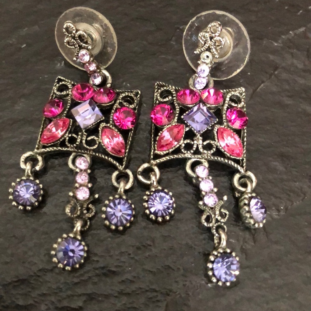 1990’s Pink and Purple Dangle Rhinestone Earrings